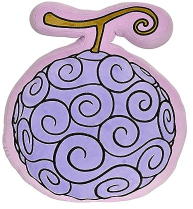 Elbenwald One Piece Teufelsfrucht Kissen im Gomu Gomu Design 32 x 36 x 8,5 cm für Anime Fans Herren Damen Unisex violett