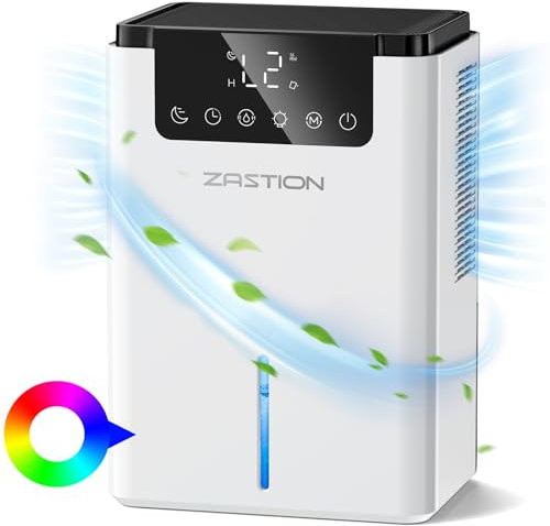 ZASTION Luftentfeuchter, 2200 ml, tragbar, Luftentfeuchter mit 7 bunten LEDs, Timer, automatische Abtauung für Haus, Schlafzimmer, Bad