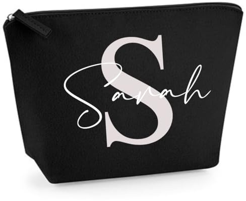 Kosmetiktasche Filz - Schminktasche personalisiert - Geschenkidee - Kulturbeutel - Kosmetikbeutel mit Namen - Filztasche (Schwarz, S)