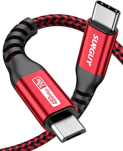 SUNGUY Câble USB C vers Micro USB 2.0, charge les périphériques Micro USB, 50cm Câble Court Tressé Nylon Compatible avec MacBook (Pro), Samsung Galaxy S20/S9/S9+/S10, Moto Z/ Z2- Rouge