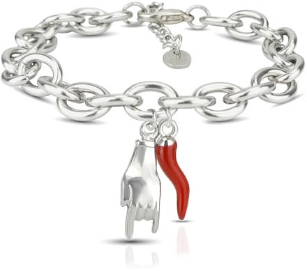 SAGA GIOIELLI® Damen-Armband Glücksbringer Geweih Stahl Rotes Horn, 17 centimeters, Edelstahl