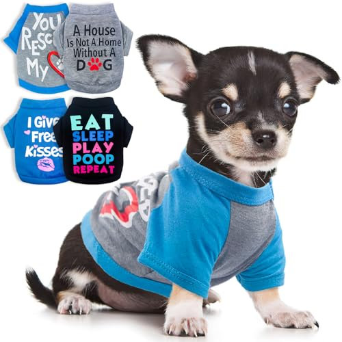 4 Pieces Dog Clothes for Small Dogs Boy Chihuahua Clothes Yorkie Teacup Clothes Spring Summer Pet Shirt Cute Puppy Clothes Outfits Dog T-Shirt (4 Pack, X-Small)