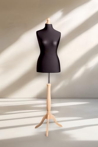LUSORIA Schneiderpuppe, Schneiderbüste weiblich schwarz/helles Holz (XL 42/44)