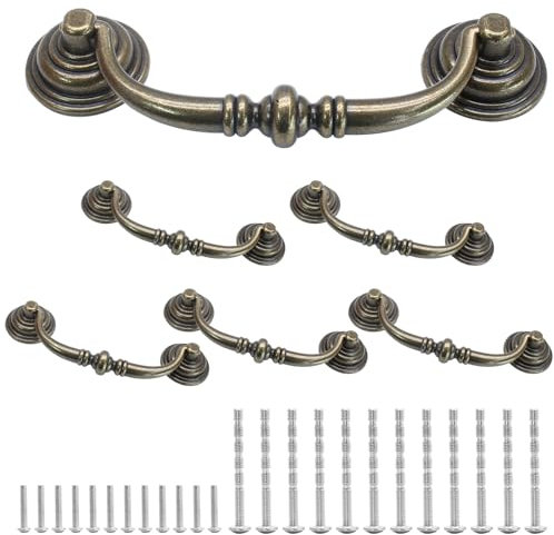 Waziaqoc Schubladengriffe in Antik-Optik, 10,9 cm Lochmitte, Shabby-Chic-Stil, Vintage-Bronze, Schrankgriffe für Kommode, Schrank, Kleiderschrank, Küchentür, 6 Stück