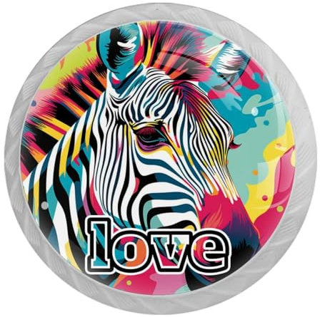 YZUOUZY 4-Pc Round Kitchen Cabinet Knobs Handles,Knobs for Dresser Drawers,Cabinet Door Knobs,Animal Zebra Texture Art Illustration