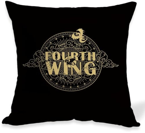 OUZ Kissenbezug Fourth Wing Merch, Basgiath War College, inspiriertes Geschenk für Drachen, 2-seitiger Kissenbezug, Geburtstag, Abschlussgeschenk, Heimdekoration, 45,7 x 45,7 cm, Schwarz - 01