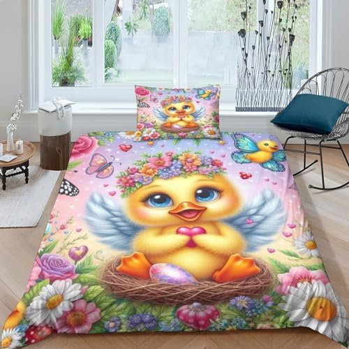SAFGTXHTR Ente Bettwäsche-Set，Bettbezug，3D Druck,mit Kissenbezug,Für Kinder Erwachsene,Für Einzelbett Doppelbett Single（135x200cm）