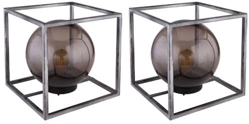 Solarkugel für Außen Garten Deko Kugelleuchten Außen Solar 23 cm, Metallgestell Nickel antik Kunststoff Rauch, Retro Edison LED warmweiß, LxH 23x23 cm, 2er Set
