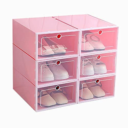 Gotoger 6-teilige Schuhbox in Bonbonfarben, transparente Kunststoff-Schuhaufbewahrungsbox, Schuhschrank, Schublade, rechteckig, Rosa