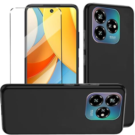 HuiYouMY hülle mit Glas 1Pcs Compatible with ZTE Blade V60 Vita Folie, hülle silikon stoßfest Compatible with ZTE Blade V60 Vita schutzhülle schutzfolie schutzglas Folie handyhülle Black