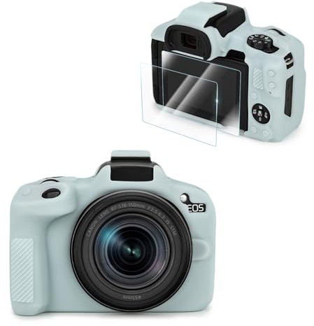 VOVMOEYA Kit d'accessoires compatible avec étui d'appareil photo Canon EOS R50 [avec 2 films LCD trempés], étui de protection en silicone pour appareil photo EOS R50, sensation de prise en main