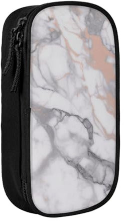 KCGSDEGV Black Pen Pencil Cases with White Marble Rose Gold Printed, Large Capacity Cute Pencil Bag Holder Stationery Organizer Box for School Girls Boys
