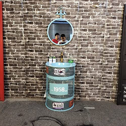 Lavabo e mobile da bagno in stile industriale retrò, autoportante per bagno, stile industriale vintage