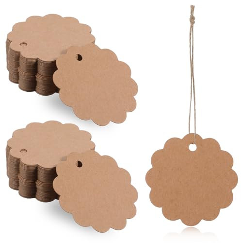 Prasacco 100 Stück Geschenkanhänger Kraftpapier, Anhänger Etiketten mit 20 M Schnur Geschenkanhänger Etiketten Craft Card Geschenk Anhänger für Handmade, Hochzeit Geschenk Weihnachten(Braun)