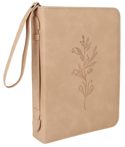 Custodia Pelle per Bibbia Donna, 27x20x5,3cm - Floreale Minimalista con Cinturino Polso Staccabile - Regalo Cristiano