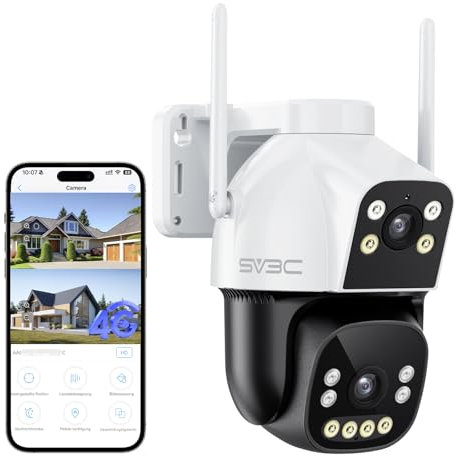 SV3C Dual Lens 4G LTE Überwachungskamera Aussen mit SIM Karte, Überwachungskamera ohne WLAN PTZ IP Kamera Outdoor mit 1080p Farb-Nachtsicht, KI-Erkennung Auto-Tracking, SD Card, 2-Wege-Audio, IP66