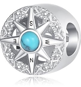 PRAYMOS Modischer Geburtstags Charm mit Herzanhänger Kompass 925er Sterlingsilber passend für Armbänder Halsketten Anhänger Perlenschmuck Geschenk für Frauen Familie Freunde