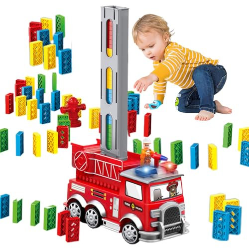 CEWROM Feuerwehrauto Spielzeug, Feuerwehr Spielzeug, Pädagogisches Spielzeug, 160 Stück Domino Spielzeug, Kinderbau und Stapelspielzeug für 3 4 5 6 7 Jahre alte Jungen und Mädchen