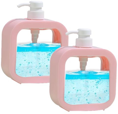 Seifenspender, 2 Stück Waschmittel Spender, 500 ml Pumpspender, Kleiner Kunststoff Seifenspender, Transparente Lotionsflasche,Befüllbar mit Duschgel, Shampoo, Handseife, Für Küche, Bad(Rosa)