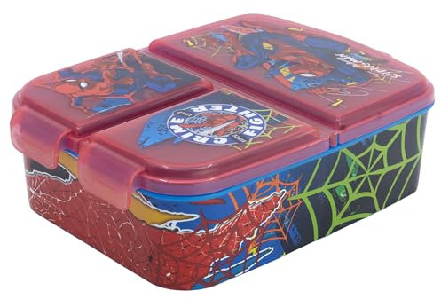 KP Pharma Marvel Spiderman Sandwichbox mit mehreren Fächern für Kinder – langlebige, BPA-freie Lunchbox mit 3 Fächern und sicherem Deckel – perfekt für Schule, Picknicks oder Snacks unterwegs