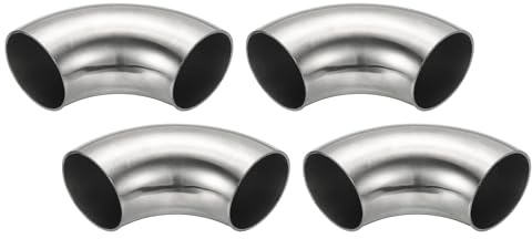 PATIKIL 4 Stück Edelstahl Rohrbogen 90 Grad Bogen, 45mm ID Stahl Auspuffbogen Auspuffrohrverbinder Edelstahlbogen 304 Edelstahl Rohr für Auspuffrohr Treppengeländer Auto HVAC
