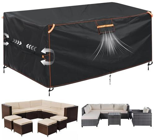 GARPROVM Funda Muebles Exterior Impermeable, Funda para Muebles de jardín de Exterior, Tela Oxford 420D con ventilación, Lona Protectora para Mesa Sofá Conjuntos de Muebles de Exterior (250x210x90cm)