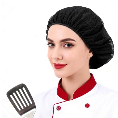 Ymapinc 6 Stück Elastische Haarnetz Küche Universal Kochmütze Schwarz Wiederverwendbar Haarnetz zum Schlafen Hut für Restaurantküchen Werkstätten und Konditorei(30x30cm)