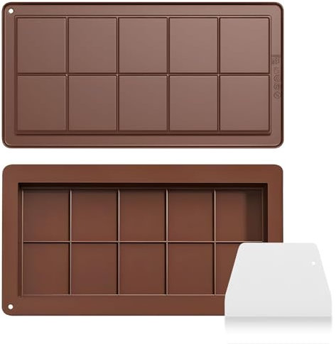 Chocolate Moulds Deep, 2pcs Chocolate Bar Mould Silicone + 1 Scraper Thick Chocolate Form Reusable Chocolate Mold Easy Release Chocolate Tray Candy Moulds Making Kit for DIY Baking