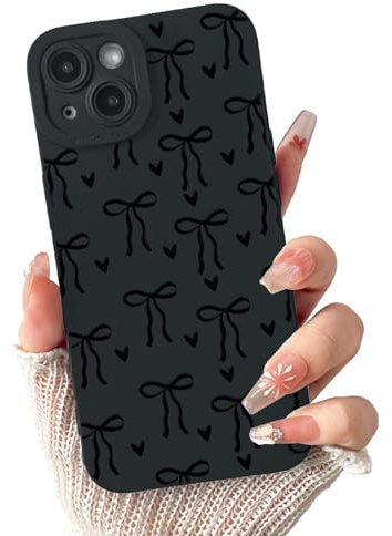 Lovmooful for iPhone 13 Case Cute Ribbon Bowknot Heart-Black