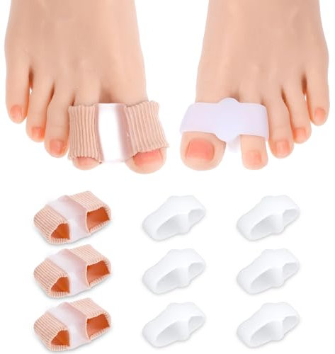 Wanmu 9 Pcs Gel Bunion Corrector Toe Straightener Spreaders, Silicone Big Toe Separators for Women, Elasticity Overlapping Hammer Toe Spacers With 2 Loops for Men Feet (3 Nylon+ 6 Gel)