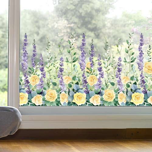 Riceel Fenstersticker Blumen Frühling Wildblumen Doppelseitig Glasaufkleber für Frühling Sommer Glas Deko