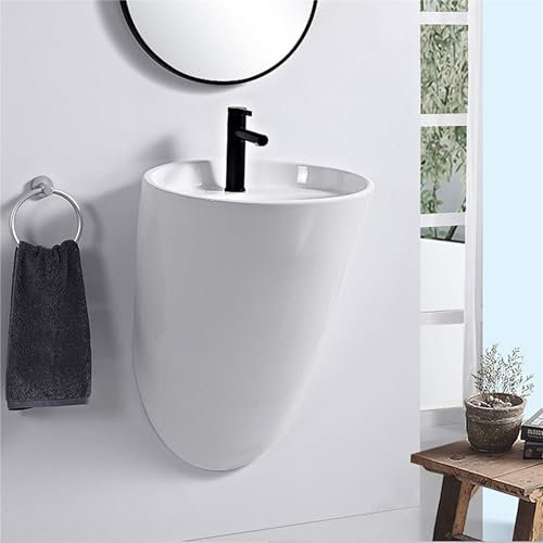 Lavabo en céramique blanche – Évier de salle de bain mural avec bonde pop-up pour vestiaire, sans trop-plein, design moderne pour toilettes