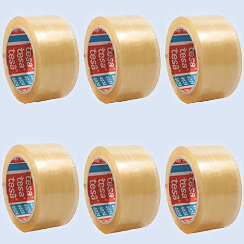 tesa 4124 Premium-Packband transparent - Hochleistungs-Verpackungsklebeband- extra stark klebend, leise abrollend - 66 m x 50 mm - Ideal für schwere Kartons, Menge:6
