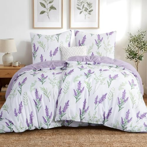 Tifschlaf Bettwäsche 135x200 4teilig, 2 Bettbezüge 135 x 200 mit 2 Kissenbezüge 80x80 cm, ÖKO-TEX Mikrofaser Bettwäsche-Sets Lavendel Muster Lila, Weich & Bügelfrei mit Reißverschluss