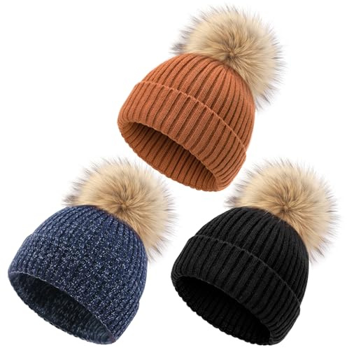 DRESHOW Gorro Bebe Invierno Gorro Lana Niño Sombreros Unisex de Punto Suave para Niños y Niñas con Pompón Bonito Gorros Cálidos para Niños de 0-36 Meses