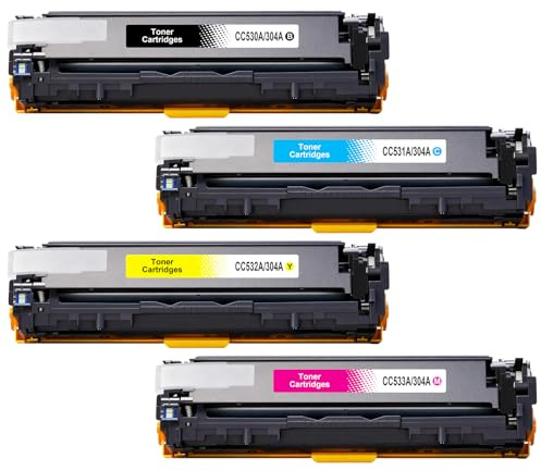 Veson 4X 304A Toner mit Chip Kompatibel mit HP 304A CC530A CC531A CC532A CC533A Tonerkartusche für HP Color LaserJet CP2025 CP2020 CP2024 CP2026 CP2027 CM2320 MFP (1 Schwarz 1 Cyan 1 Magenta 1 Gelb)