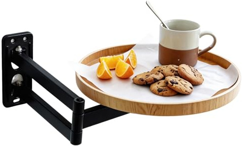 Ysislybin Wandklapptisch Rund, Wandtisch Klappbar für Nachttisch, 180° Drehbares Schweberegal, 30 x 30cm Rund Wandregal Holz, Runder Tablett Klappbarer für Küche Zimmer Wohnzimmer Kinderzimmer