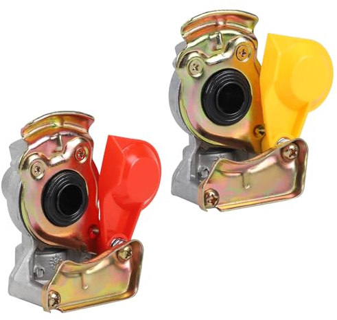 DBREAKS Kupplungskopf mit Ventil M16 Rot Gelb Set Aluminiumlegierung | Druckluftkopf mit Staubkappe für LKW, Zugmaschine, Traktor, Zugfahrzeug, Landwirtschaftsfahrzeuge, Anhänger & Auflieger