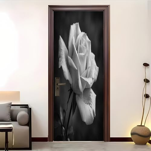 Abnehmbar Türtapete 77x200 cmRosentexturmuster Selbstklebend PVC Vinyl TürPoster Dunkel Wasserfest 3D Türaufkleber für Schlafzimmer Gang Tür verschönern Deko