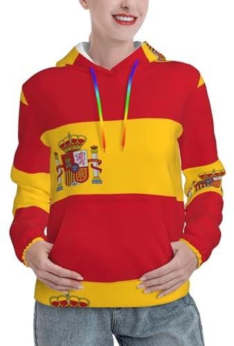 YQxwJL Sudaderas suaves con estampado de la bandera de España para mujer, sudadera elástica ajustada con bolsillo canguro a la moda