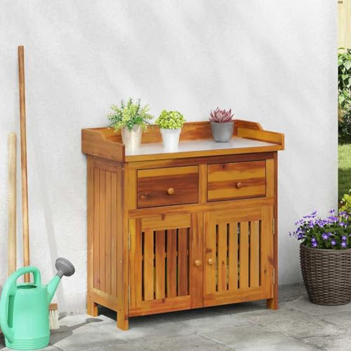 Mimdixy Étagère de salle à manger, armoire de jardin avec tiroirs, porte, marron, 78 x 36,5 x 78 cm
