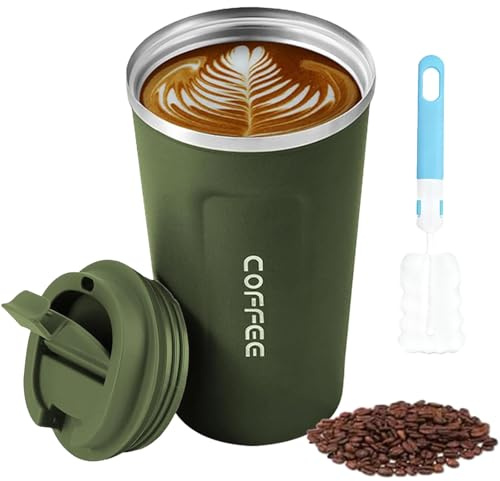 Ansilhus Stainless Steel Vacuum Insulated Travel Coffee Mug, Leak Proof with Lid Keeps Cold and Warm, Suitable for Coffee, Tea and Beer (Green)