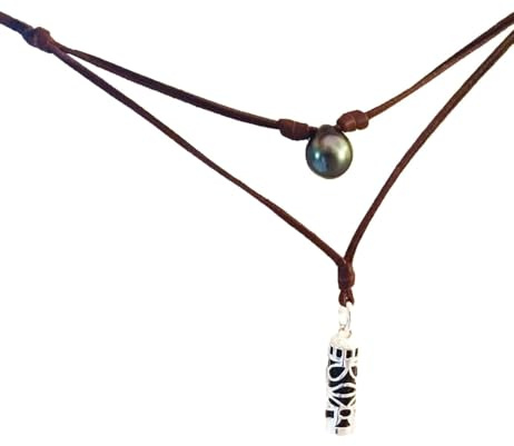 Générique Collier Perle de Tahiti et Tiki tahitien cuir australien
