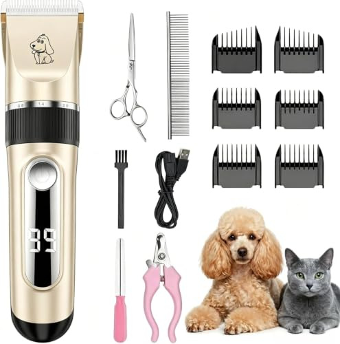 Maquina Cortar Pelo Perros IPX7 USB Pantalla LED Cuchillas Cerámica