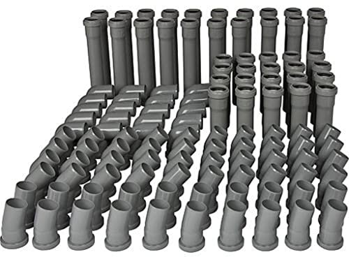 WS Abwasserrohr-Set, DN 50, Kunststoff, Grau, 120 Teile, Abwasserrohr, Bogen, Gleitmittel