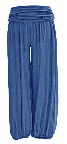 TEXTURE Ladies Women Italian Lagenlook Plain Viscose Boho Harem Ali Baba Trouser Pants Joggers One Size (Royal Blue, One Size)