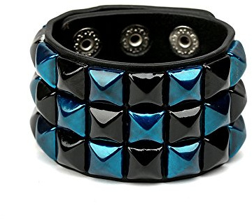Towefuur Color 3 Row Pyramid Stud Wristband Punk Rock Gothic Cuff Faux Leather Studded Bracelet Adjustable Bangle Unisex