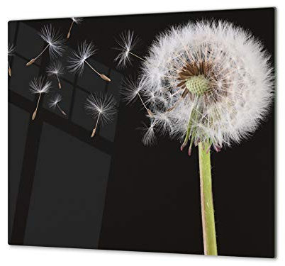 Cubre vitros de cristal templado - Tabla para cortar de cristal – Tabla para amasar y protector de vitro – UNA PIEZA (60 x 52 cm) o DOS PIEZAS (30 x 52 cm); D06 Serie Flores: Diente de león 2