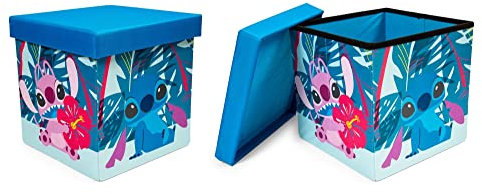 Disney Stitch and Angel 15-Inch Storage Bin Cube Organizers with Lids | Set of 2
