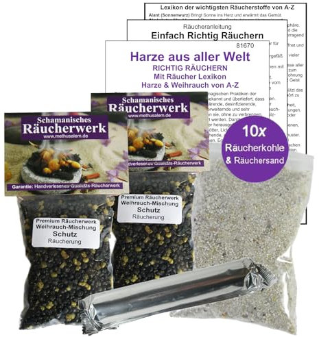 2 x 50ml Schutz WEIHRAUCH (Aurum Nero Altar- & Kirchenweihrauch) Reine HARZE zum Räuchern & Ausräuchern. 6-TLG Räucherset (4 x ZUBEHÖR) mit Räucherwerk für Schutz + Reinigung & Rauhnächte. 81670-22
